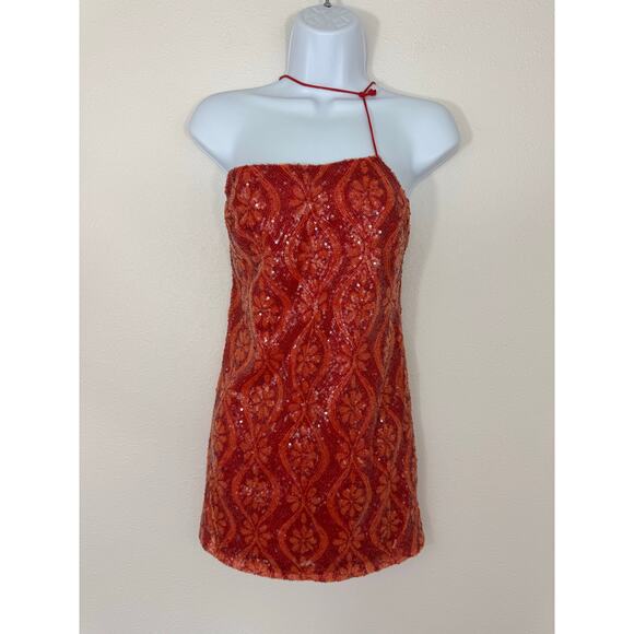 Free People Sparkle Sequin Red Mini Dress XS NWT $148 Flawed Strap - Picture 1 of 10
